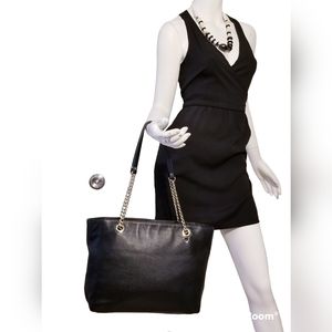 MICHAEL KORS GOLD CHAIN LEATHER STRAP SHOULDER HAND BAG TOTE SHOPPER BLACK